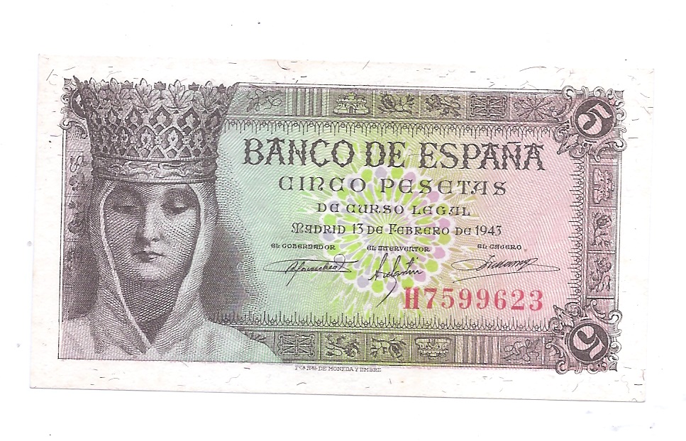  ESTADO ESPAÑOL AÑO 1943 DE 5 PTS